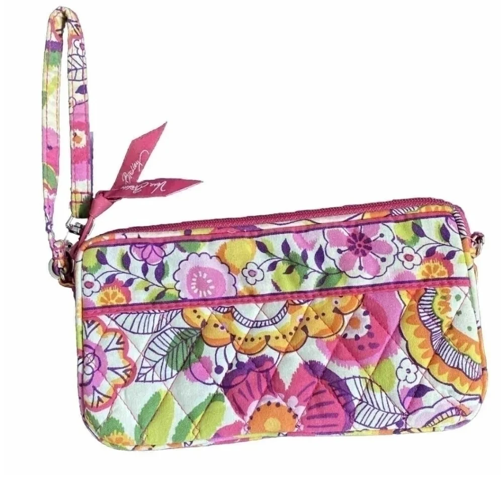 Vera Bradley Pink Clementine Multicolor Floral Zip Wallet Wristlet Purse